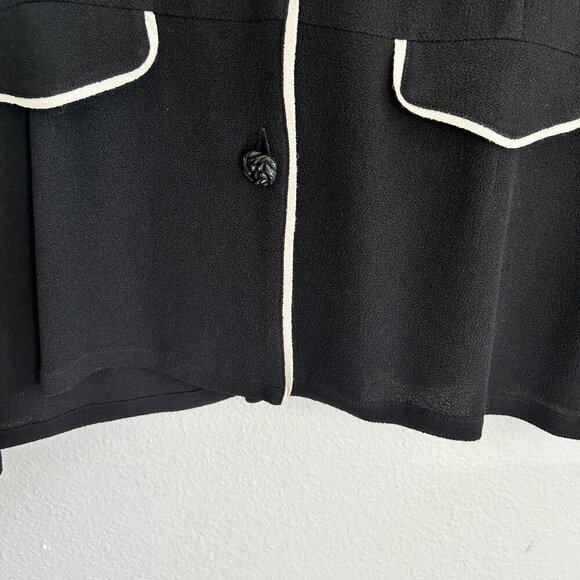 Vtg Niche Nilgun Derman Jacket Crepe Button Up Pinch Black White Trim - Picture 3 of 11